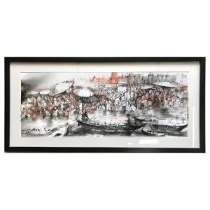 1 contemporary banaras ghat watercolour painting on paper