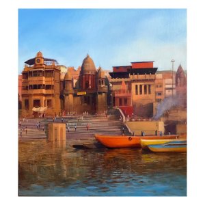 12 Benaras ghat canvas painting Atif Pachapuri painting 18''×20'' Acryliconcanvas