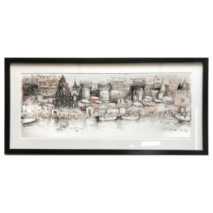 2 modern banaras ghat watercolour painting on paper