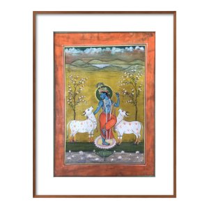 bikaner style krishna playing the flute miniature painting
