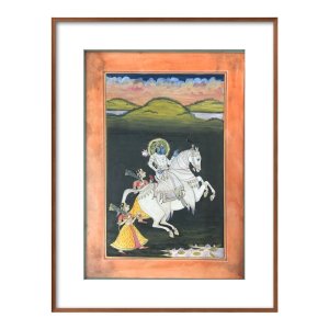krishna on horseback miniature painting