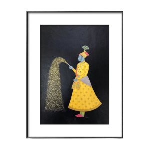krishna playing with fireworks miniature painting
